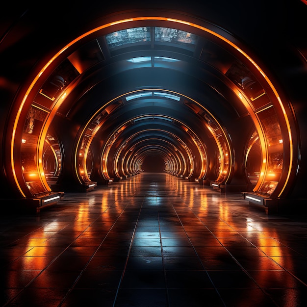 tunnelachtergrond met neonlichten