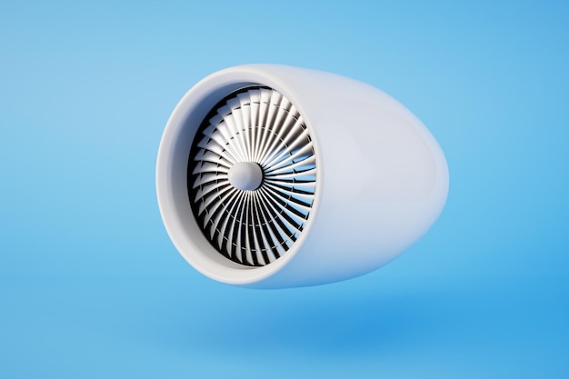 The turbine of the aircraft on a blue background 3D render