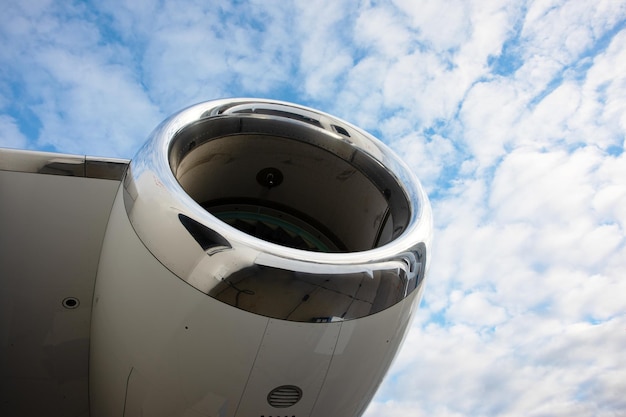 The turbine engine of the modern business jet aircraft, rotor close-up