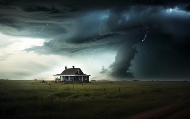 Turbulent Skies House in the Field as a Tornado Looms Generative AI