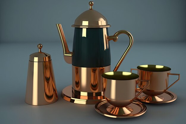 Tureky coffee set with copper pots and brass cups