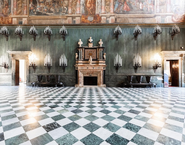 Photo turin italy april 2023 royal palace entrance classic hall luxury marble room perspective