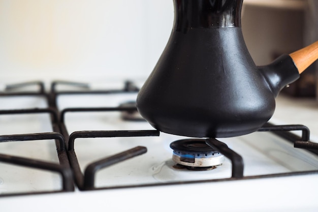 Turk on a gas stove closeup