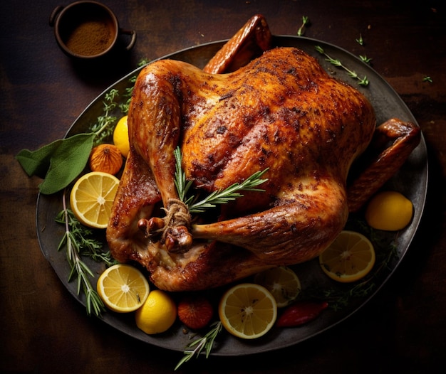 A turkey basted with a savory herb mixture