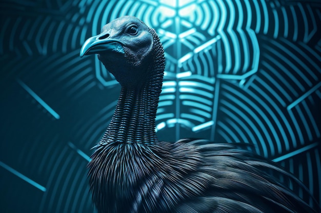 A turkey on a blue background with a kaleidoscope pattern