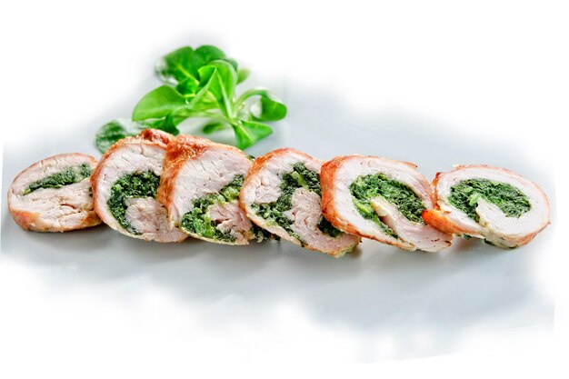 Turkey breast stuffed with spinach and cheese.