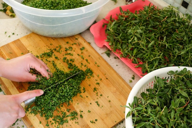 Photo in turkey chopping madimak grass from herbal food madimak grass for yozgat madimak dish