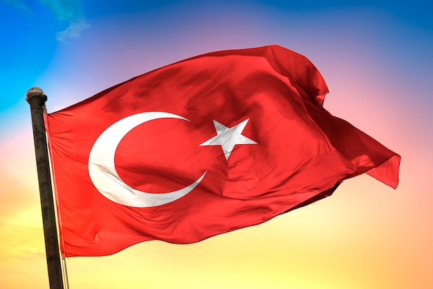 turkey country flag, 3d flag, and color background.