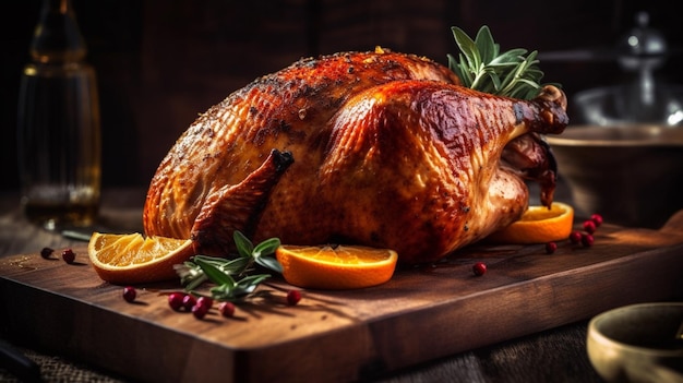 A turkey on a cutting board