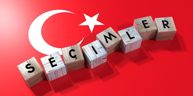 Turkey elections concept wooden blocks and country flag 3D illustration