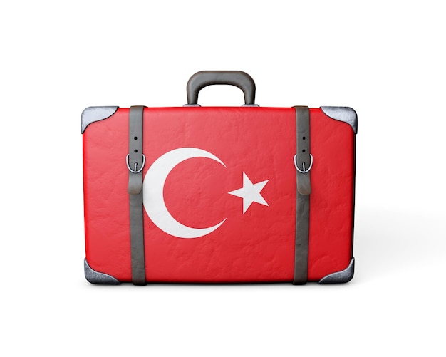 Turkey flag on a vintage leather suitcase 3D Rendering