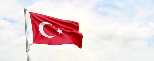 하늘 배경 3D 렌더링에 흔들리는 터키 깃발