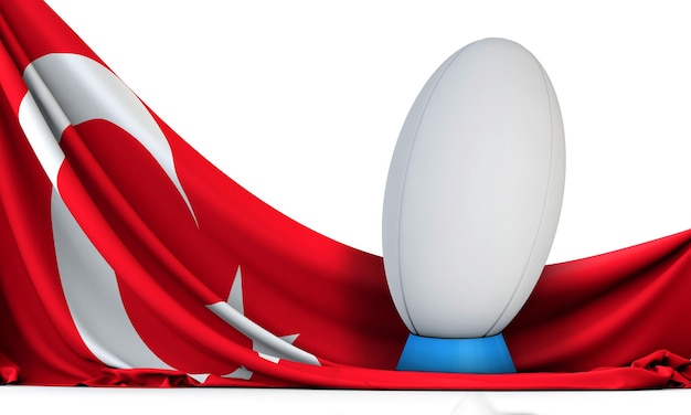 Turkey flag with rugby sport ball 3D Rendering