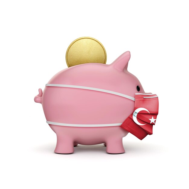 Turkey Healthcare Savings Piggy Bank With Face Mask D Render