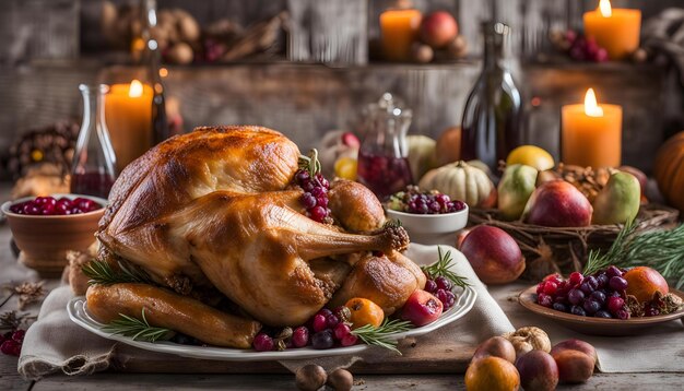 a turkey is on a platter with a bottle of wine