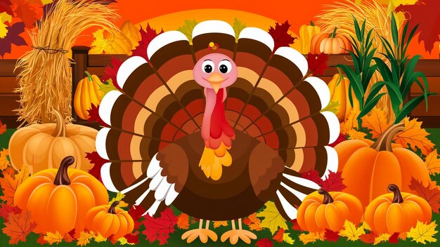 Photo a turkey is shown in a cartoon style with the words happy thanksgiving