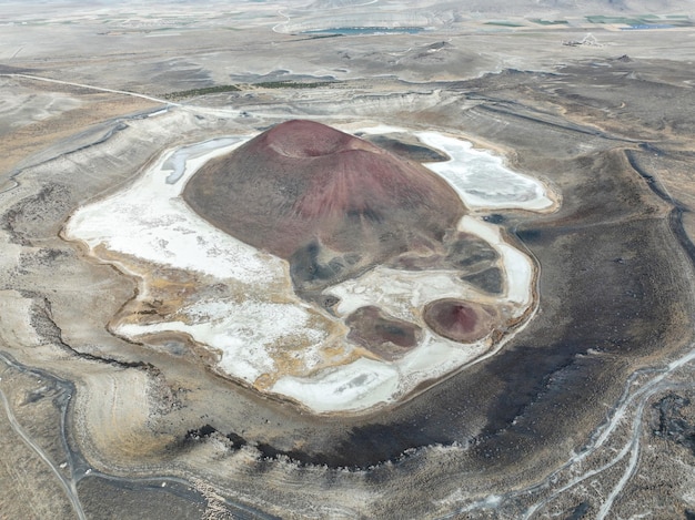 Turkey Konya crater lake, Lake Meke, Unfortunately the lake no longer exists because the lake is dry, November 20, 2022. Drone photo.