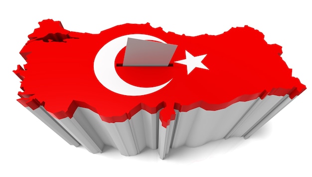 Photo turkey map ballot box with turkish flag isolated on white background