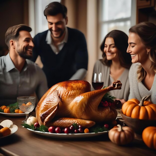 Photo a turkey sits on a table with a turkey on it