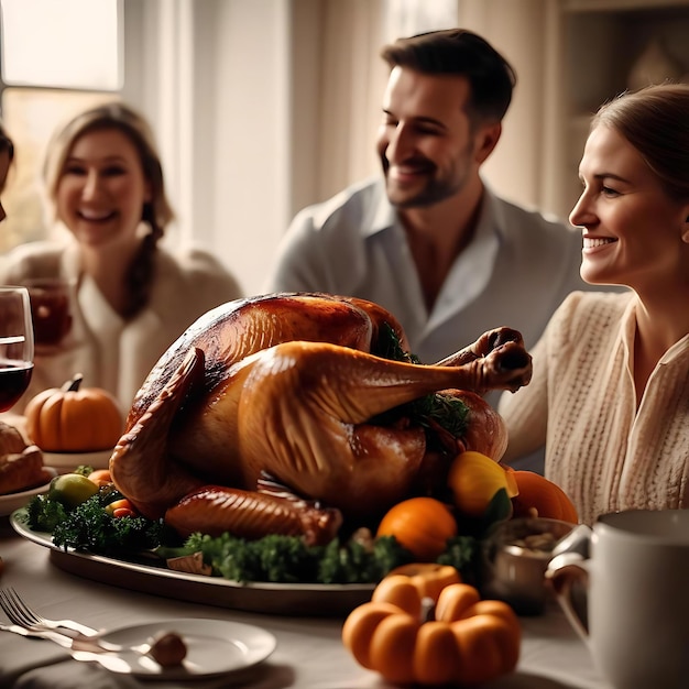 Photo a turkey sits on a table with a turkey on it