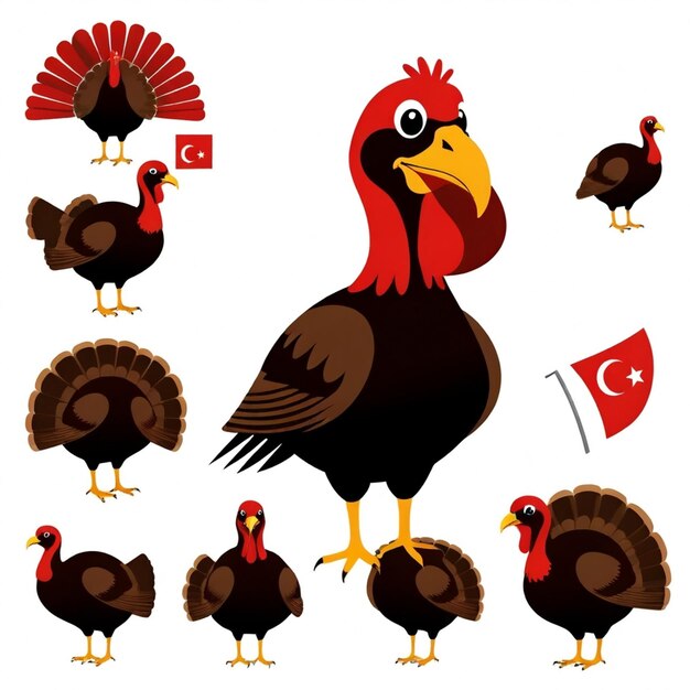 Photo a turkey with a flag and a flag in the middle