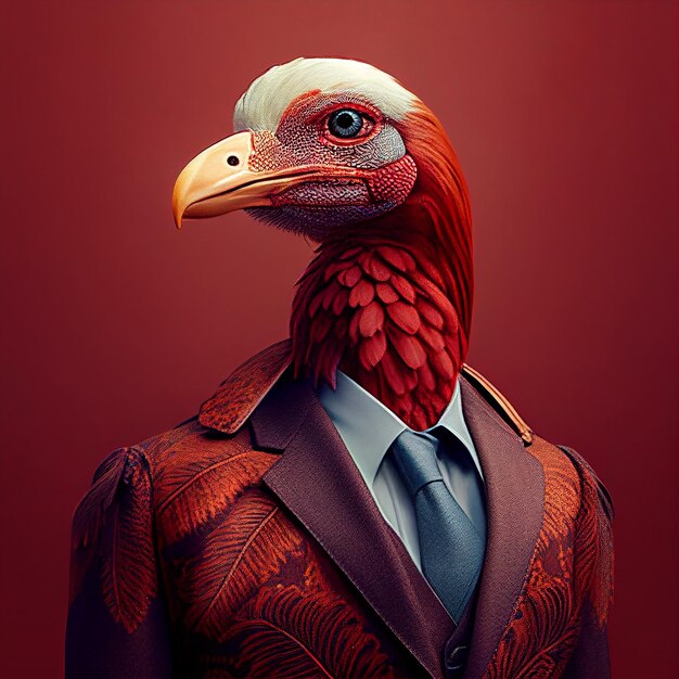 A turkey with a red shirt and a blue tie