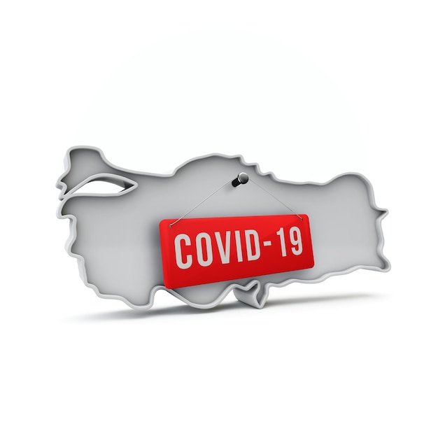 Turkije eenvoudige d-kaart met covid rood label d rendering
