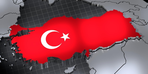 Turkije landsgrenzen en vlag 3D illustratie