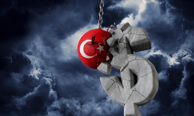 Turkije vlag bal smashing een Amerikaanse dollar valutasymbool d render