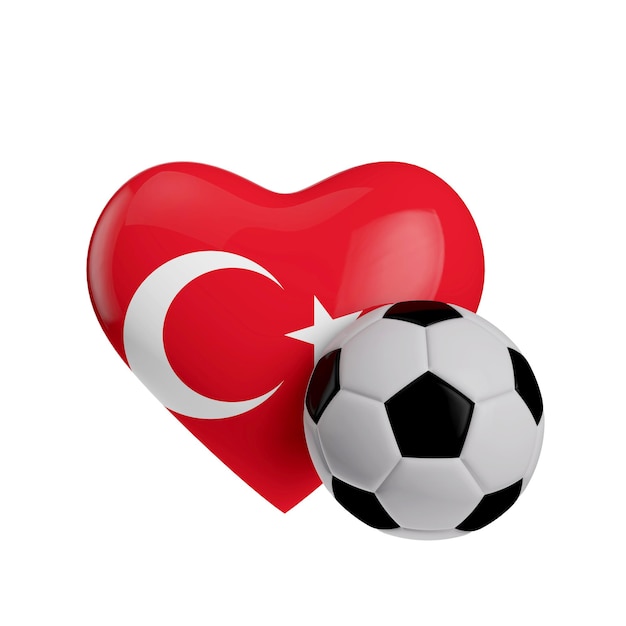 Turkije vlag hart vorm met een voetbal Love football 3D Rendering