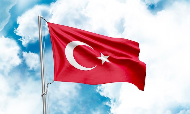 Turkije vlag zwaaien op hemelachtergrond 3D-rendering