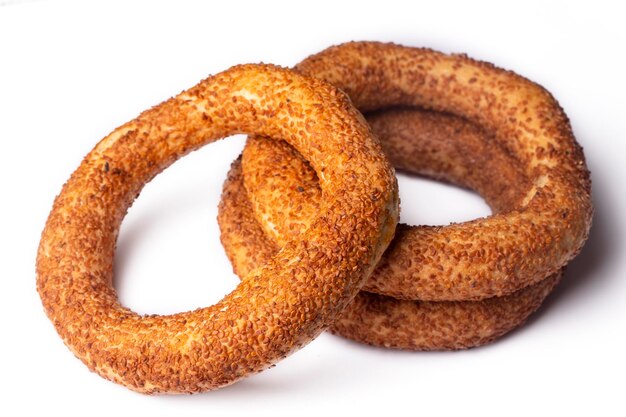 Turkish bagel on the white background.