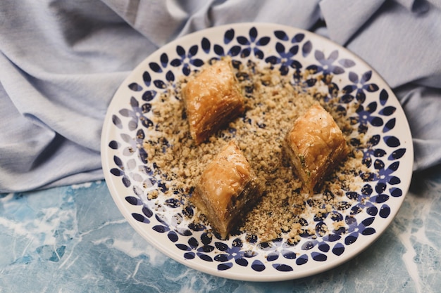 Turkish baklava cake with walnut filling