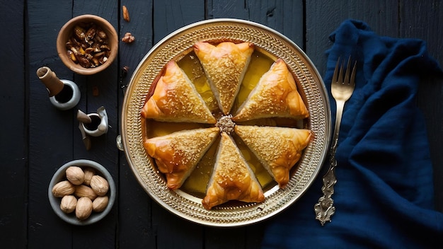 Turkish baklava dessert made of thin pastry nuts and honey