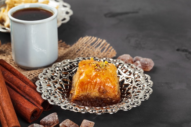 Turkish baklava national dessert served with tea