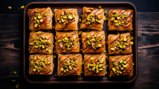 Photo turkish baklava with pistachios selective focus