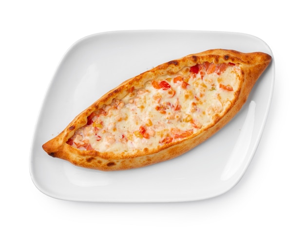 터키 boatshaped flatbread pide 흰색 절연