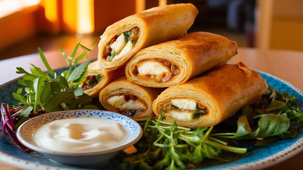 Turkish borek served with herbs