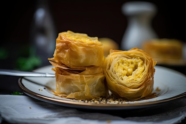 トルコの Burek 伝統的な Borek 自家製 Boureki フェタパン 抽象的な生成 AI イラスト