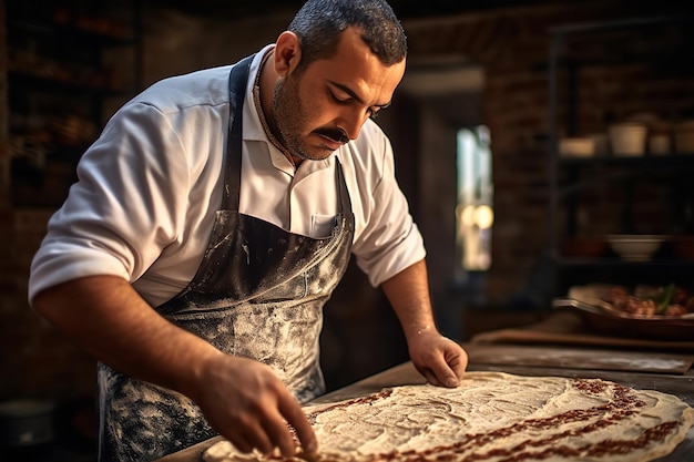 Turkish Chef Crafting Lavash Bread by Hand