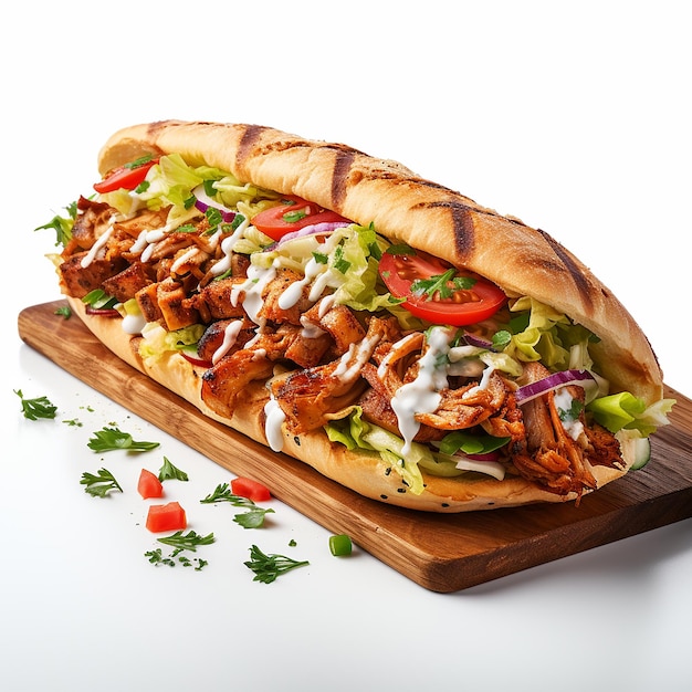 Турецкий куриный донер сэндвич с пиде на белом фоне концепция быстрого питания