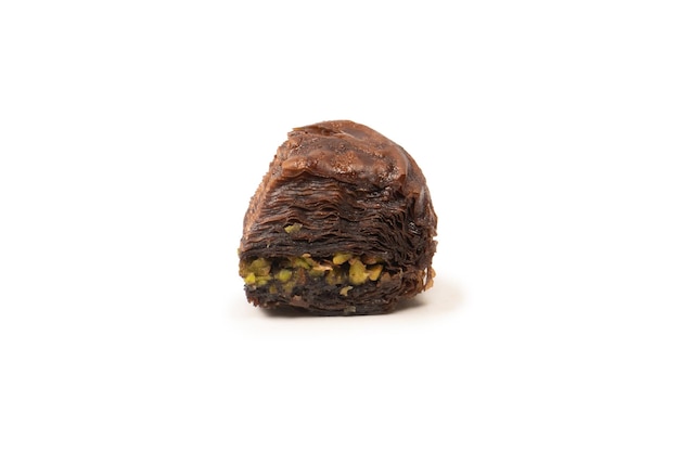 Turkish chocolate baklava isolated on a white background