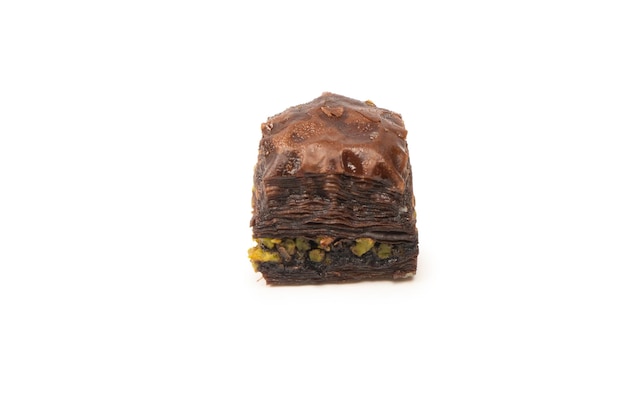 Turkish chocolate baklava isolated on a white background