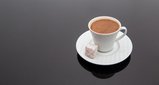 Turkish coffee on table, front view