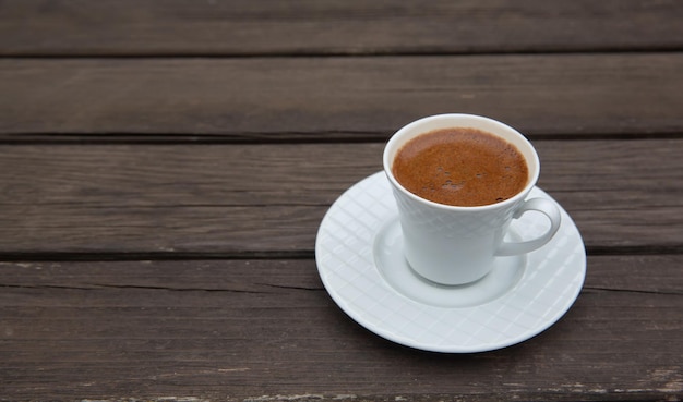 Turkish coffee on table, front view