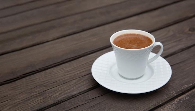 Turkish coffee on table, front view