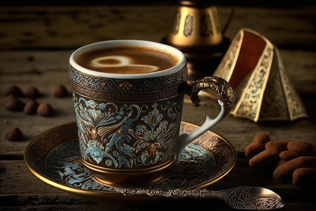 Turkish coffee with a touch of cinnamon and cardamom for a taste of exotic spice