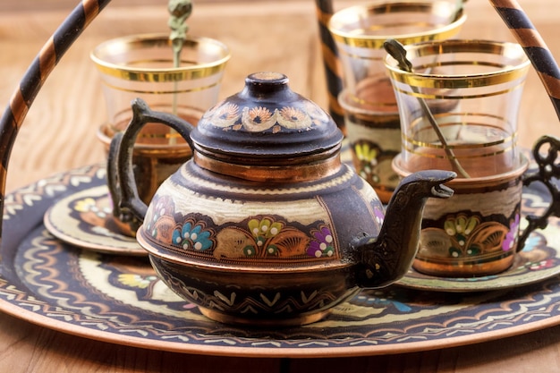 Turkish copper colorful tea set