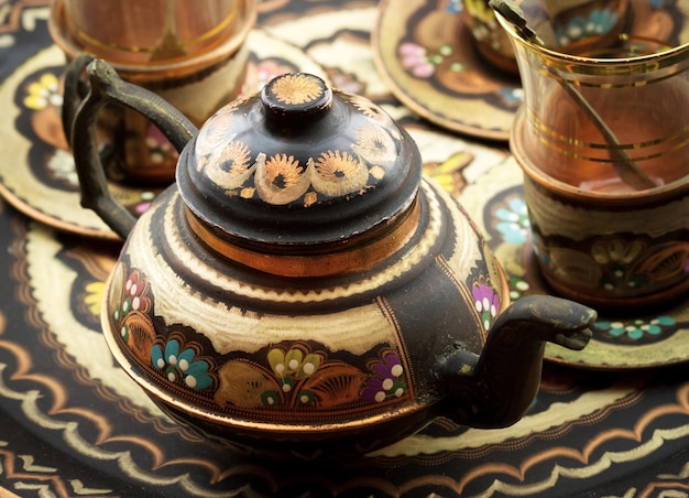 Turkish copper painted teapot