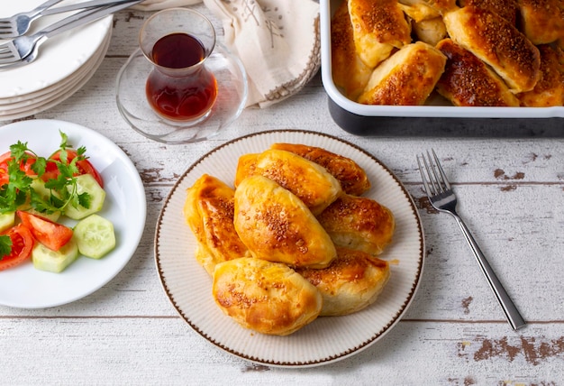 Turkish cuisine; Handmade Cheese Pastry (Turkish name; peynirli pogaca)